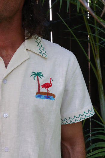 Flamingo Beach Linen Shirt