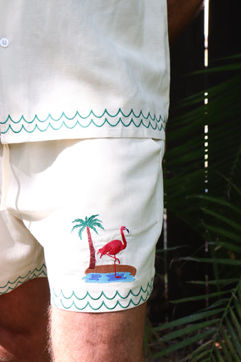 Flamingo Beach Linen Short