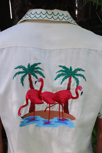 Flamingo Beach Linen Shirt