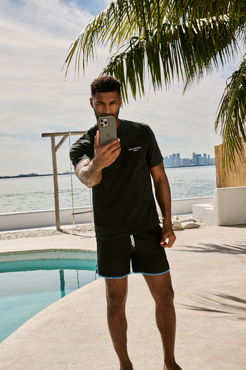 Black Blue Stitch Swim Short
