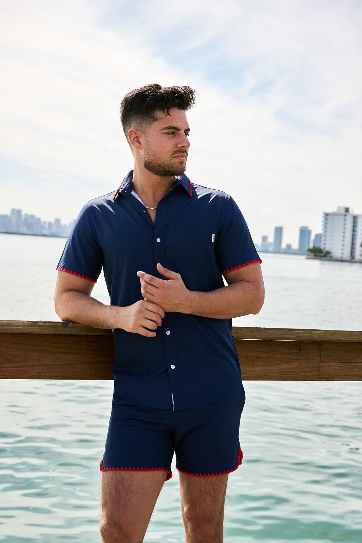 Navy Red Stitch Swim Short