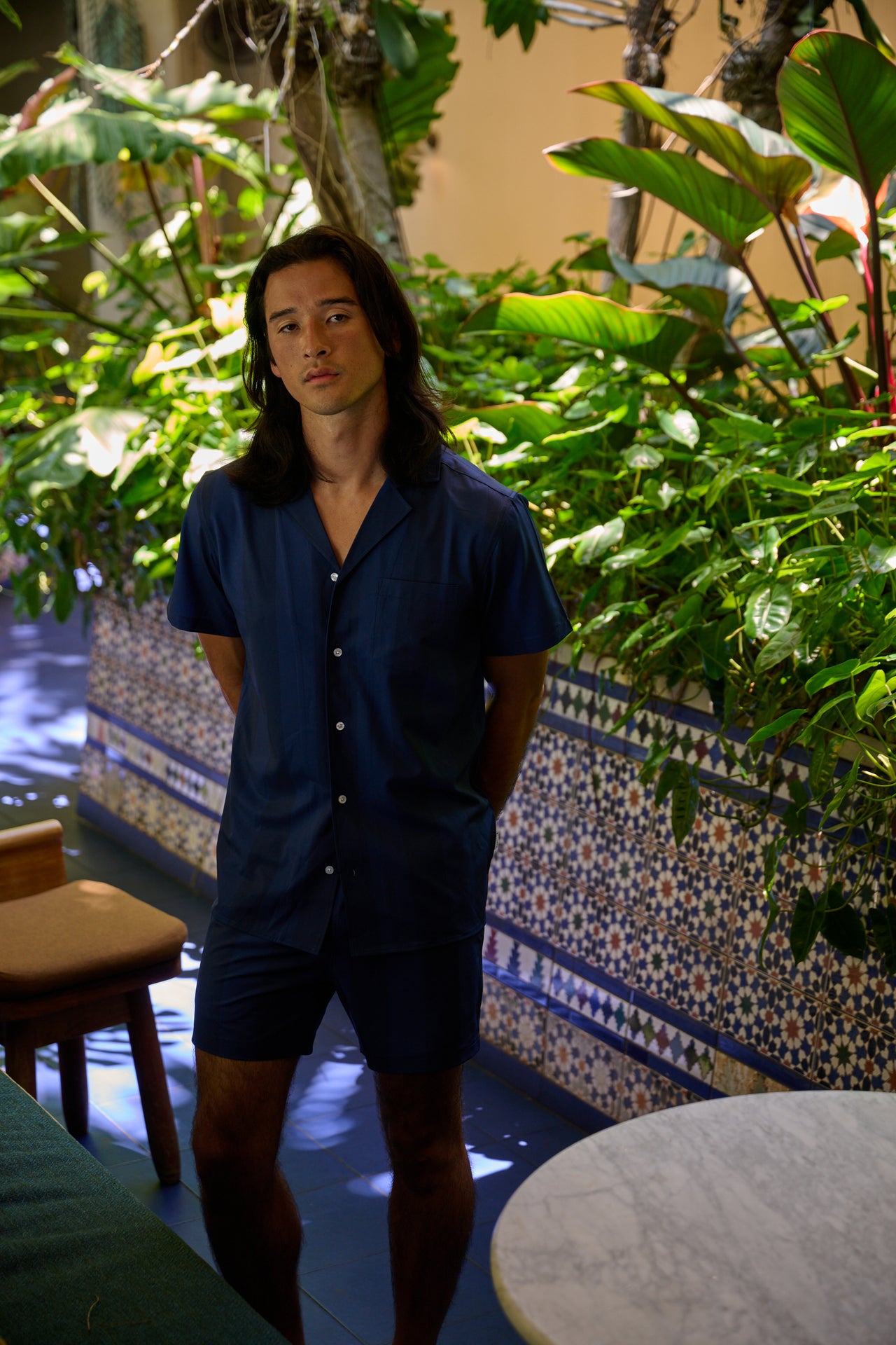 NAVY TONAL CABANA SWIM SHORT