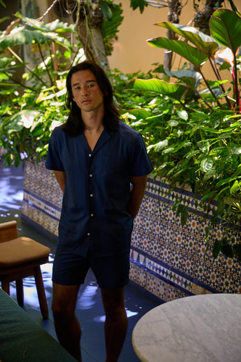 NAVY TONAL CABANA SWIM SHORT