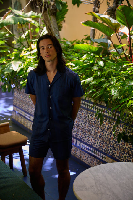 NAVY TONAL CABANA SWIM SHORT