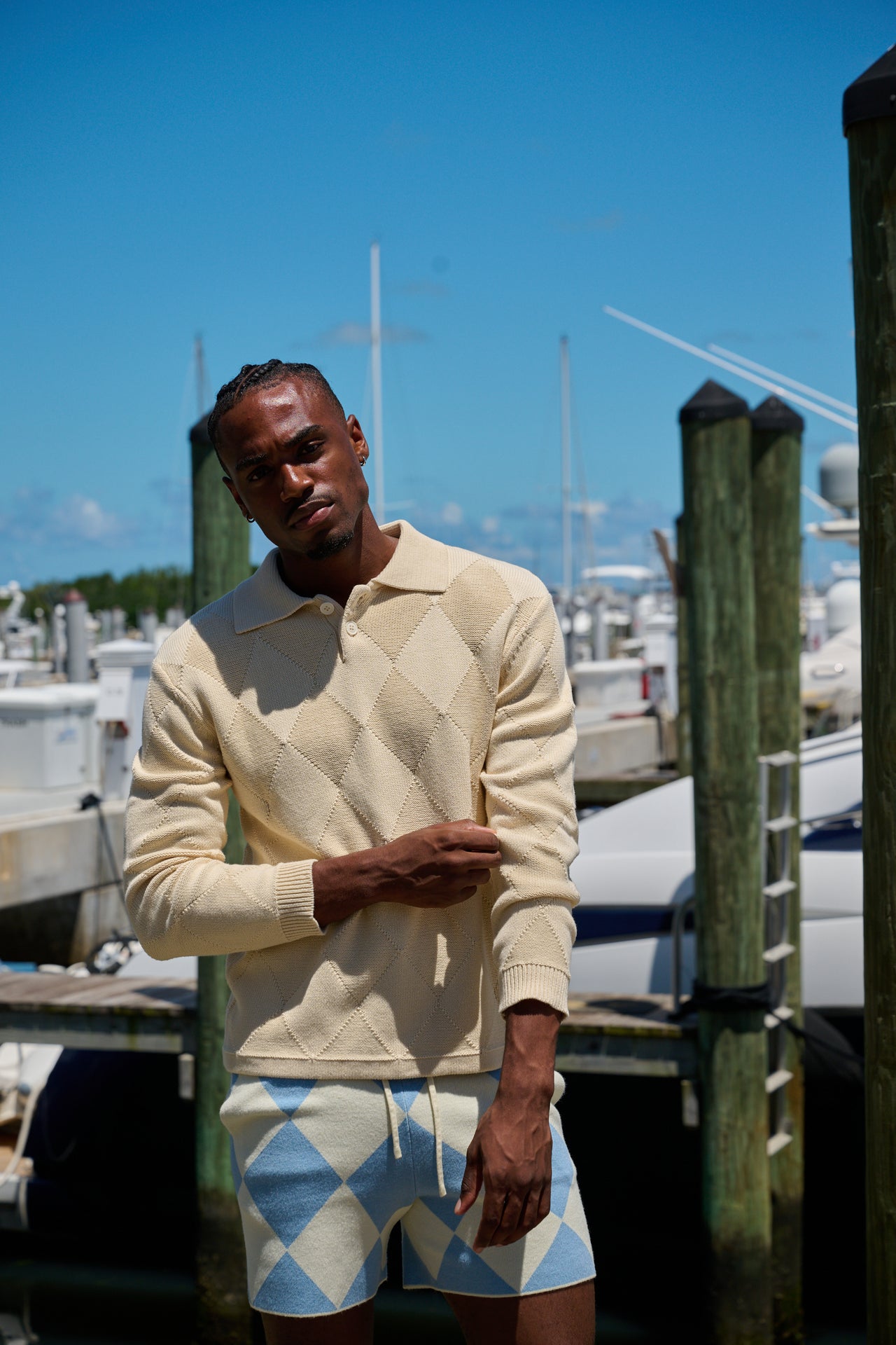 BEIGE DIAMOND LONG SLEEVE POLO