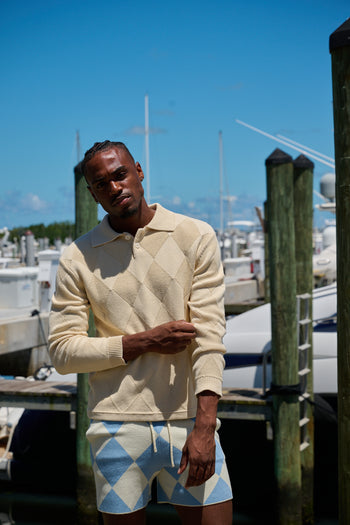 BEIGE DIAMOND LONG SLEEVE POLO
