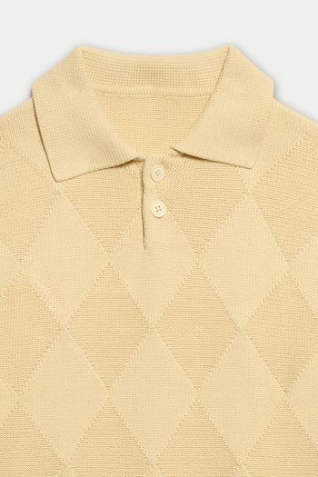 BEIGE DIAMOND LONG SLEEVE POLO