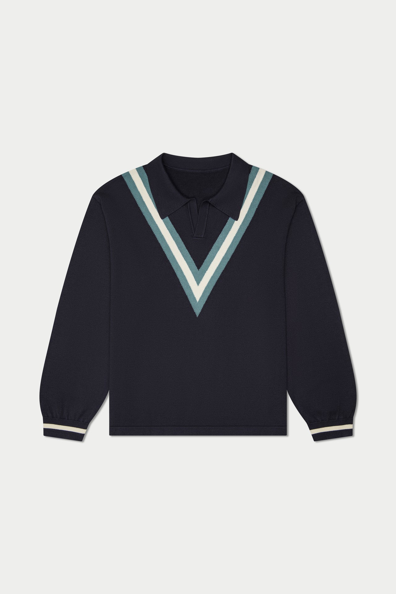 V Knit Long Sleeve Polo