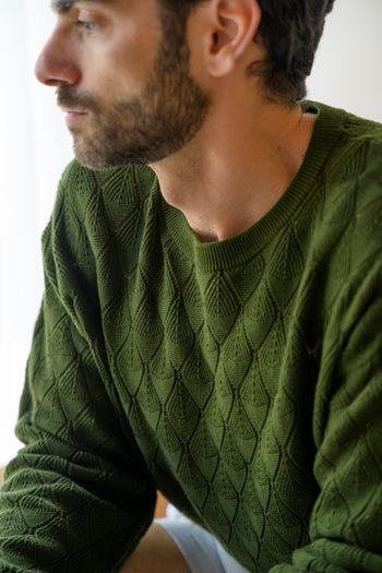 Dark Green Crochet Knit Sweater